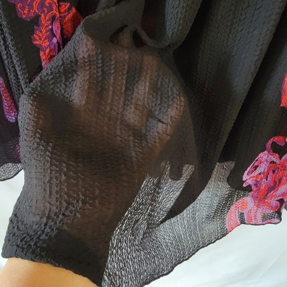 Free People Printed Symphony Smock Dress Sz S/P Black Red Floral Sheer Bohemian - Picture 9 of 12